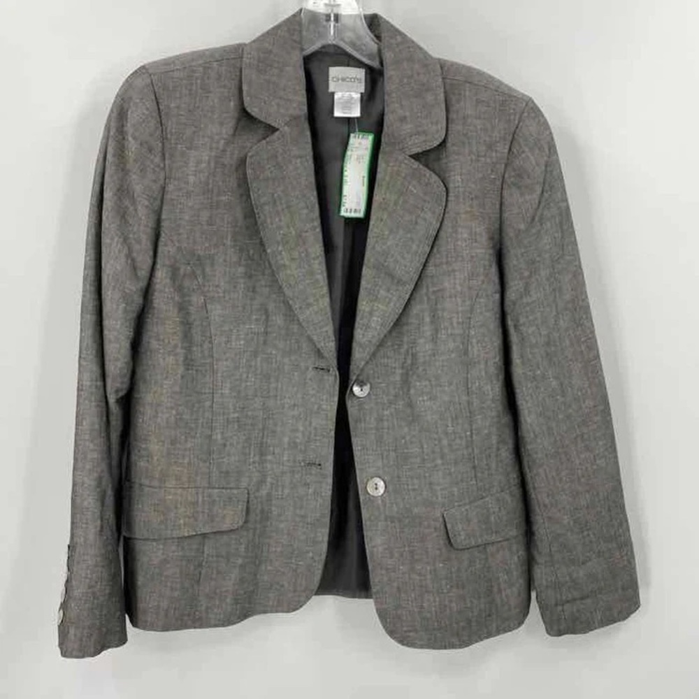 Chico's Size‎ 0.5 US XS  Linen Blend Blazer Gray Mother of Pearl Button Detail